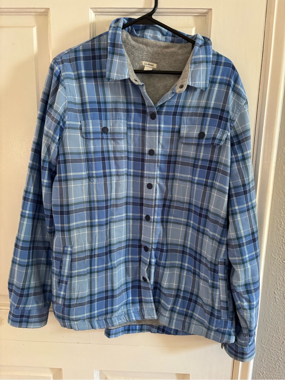 L.L. Bean Men's Blue Gray Plaid Flannel Lined Long Sleeve Button-Up Shirt XL